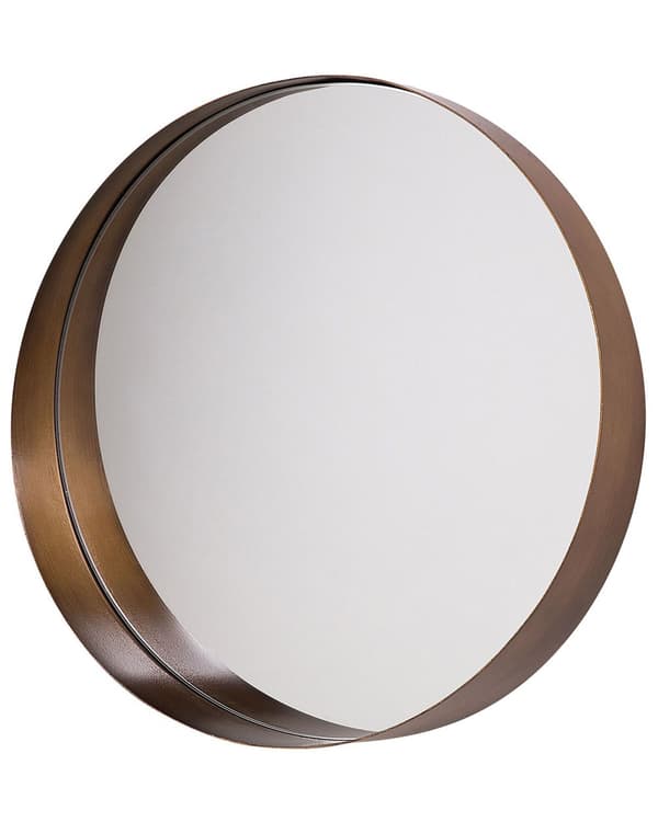 Vægspejl Kobber Metal og Glas ø 40 cm Dekorativt Lille Rundt Væghængt Spejl med Ramme Moderne Tilbehør til Stue Entré Pigeværelse Design