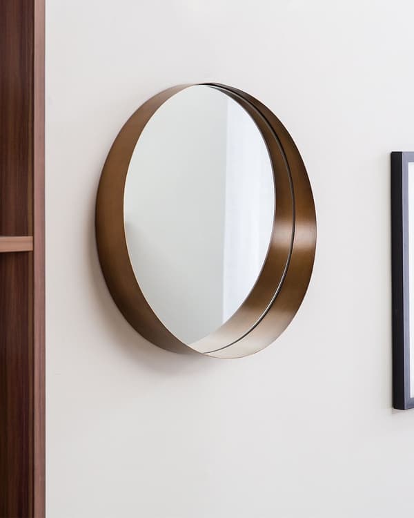 Vægspejl Kobber Metal og Glas ø 40 cm Dekorativt Lille Rundt Væghængt Spejl med Ramme Moderne Tilbehør til Stue Entré Pigeværelse Design