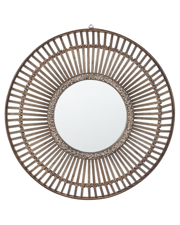 Vægspejl Mørkt Træ Rund 66 cm Håndlavet Bambusvævet stel Boho Rustik moderne stil