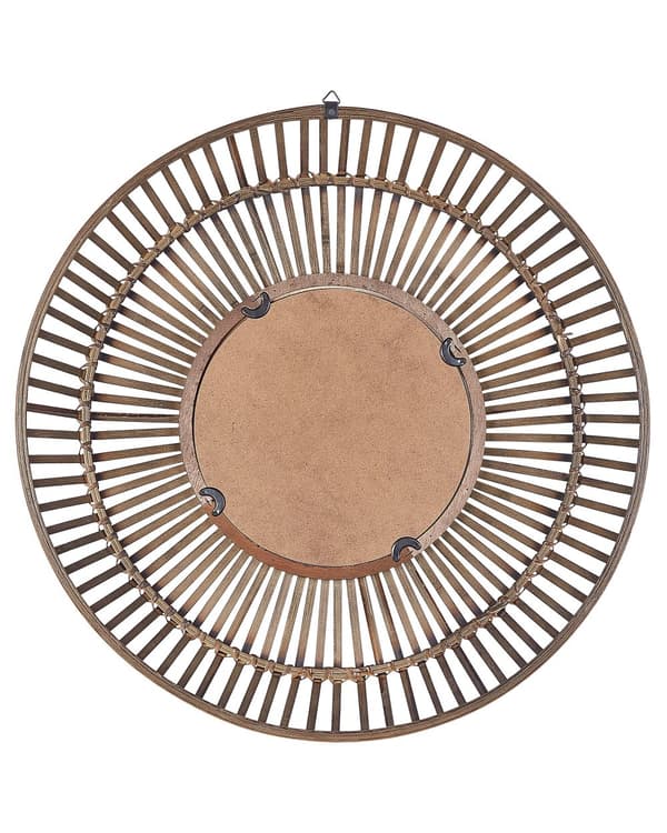 Spegel Ljusträ Rund 60 cm Handgjord Ram Vit Fyrpass Geometriskt Mönster Boho Rustik