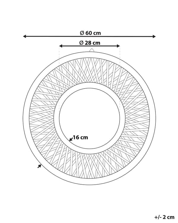 Spegel Ljusträ Rund 60 cm Handgjord Ram Vit Fyrpass Geometriskt Mönster Boho Rustik