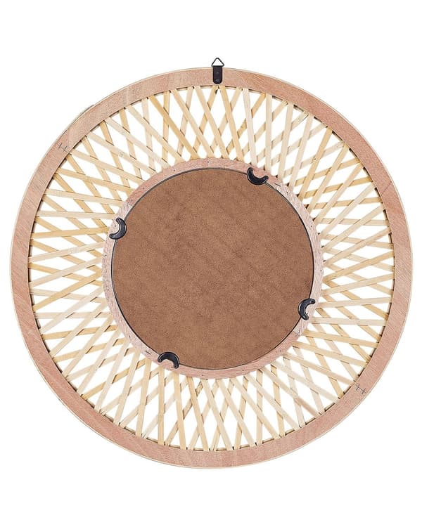 Spegel Ljusträ Rund 60 cm Handgjord Ram Vit Fyrpass Geometriskt Mönster Boho Rustik