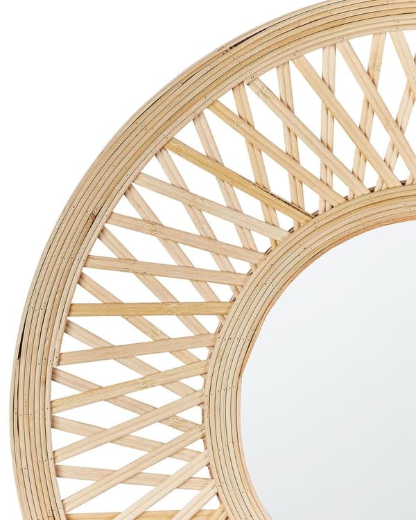Spegel Ljusträ Rund 60 cm Handgjord Ram Vit Fyrpass Geometriskt Mönster Boho Rustik