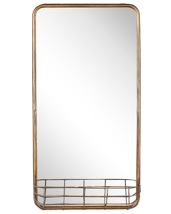 Väggspegel Guld Järn Metallram 40 x 80 cm Förvaringskorg Glam