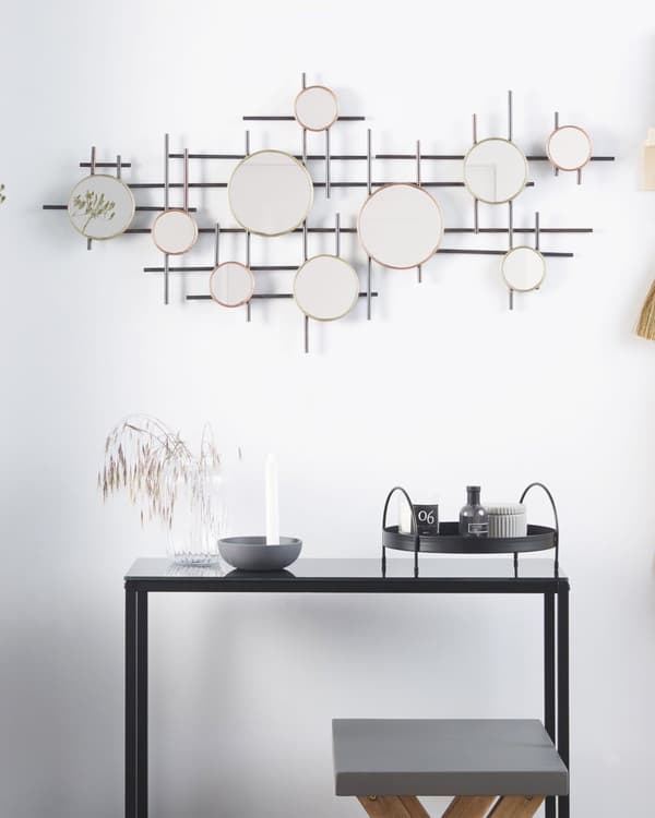 Väggspegel Svart med Guld Metall 10 Delar Dekoration 113 x 55 cm Accentstycke Modern Samtida Glam Design