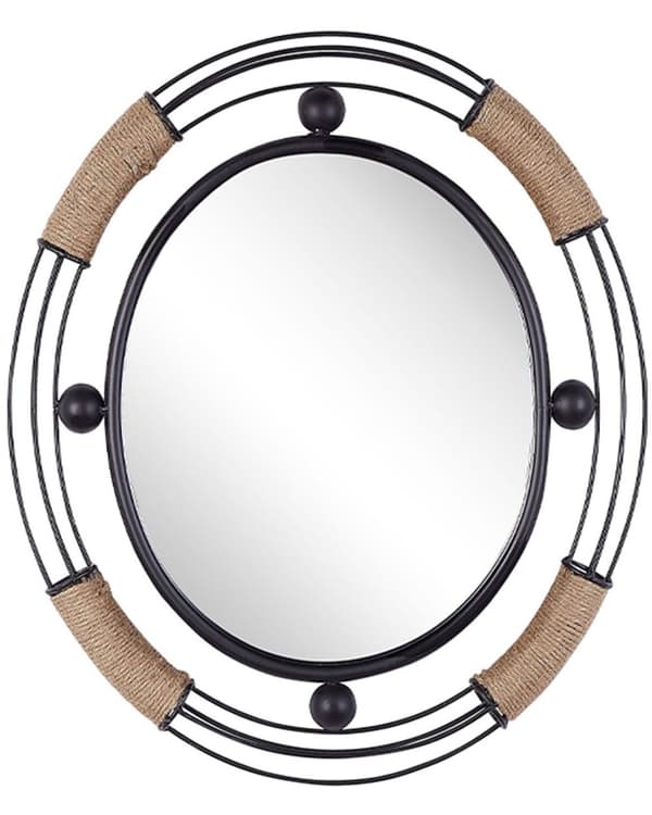 Spegel Ljusträ Rund 60 cm Träram Handgjord Geometrisk Rustik