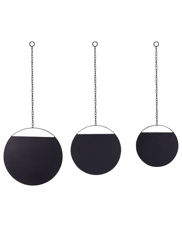 Set av 3 Väggspeglar Svart Metall med Kedjor Runda Olika Storlekar Dekorativ Accentstycke Modern Design