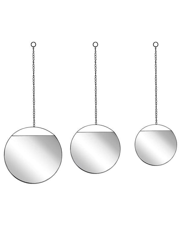 Set av 3 Väggspeglar Svart Metall med Kedjor Runda Olika Storlekar Dekorativ Accentstycke Modern Design