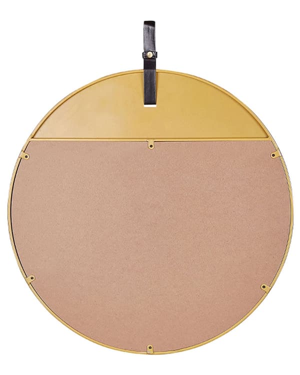 Vægspejl Guld Metal Kunstlæderrem Rund 60 cm Dekorativt Hængende Accentstykke Moderne Stil