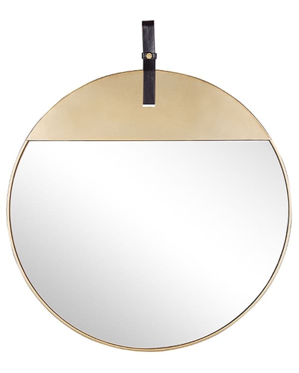 Väggspegel Guld Metall Konstläderrem Rund 60 cm Dekorativ Hängande Accentstycke Modern Glamour