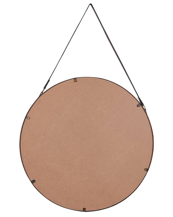Väggspegel Guld Sliten Metall Band i Konstläder Rund 60 cm Dekorativ Hängande Accentstycke Modern