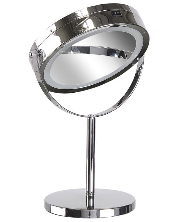 Belyst Bordsspegel Silver Metall 20 cm Dubbelsidig Förstorande LED Lampor