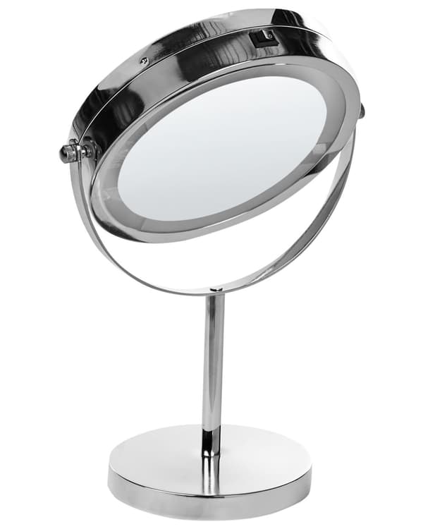 Belyst Bordsspegel Silver Metall 20 cm Dubbelsidig Förstorande LED Lampor