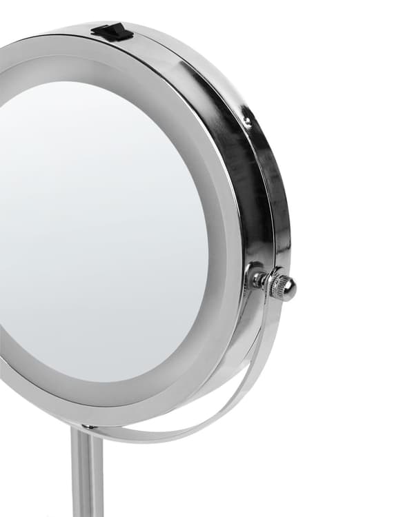 Belyst Bordsspegel Silver Metall 20 cm Dubbelsidig Förstorande LED Lampor