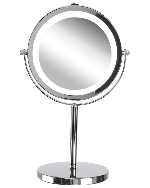 Belyst Bordsspegel Silver Metall 20 cm Dubbelsidig Förstorande LED Lampor