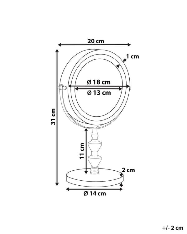 Belyst Bordsspegel Silver Metall 20 cm Dubbelsidig Förstorande LED Lampor
