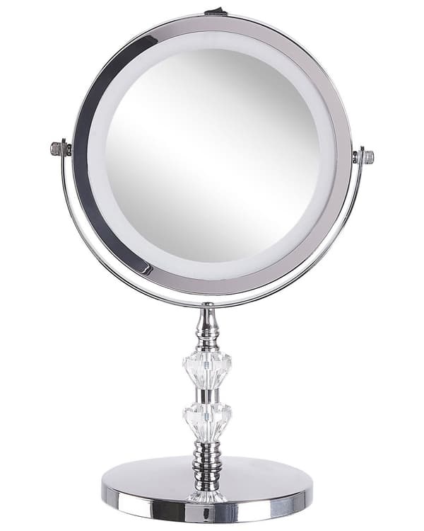 Belyst Bordsspegel Silver Metall 20 cm Dubbelsidig Förstorande LED Lampor
