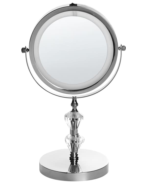 Belyst Bordsspegel Silver Metall 20 cm Dubbelsidig Förstorande LED Lampor