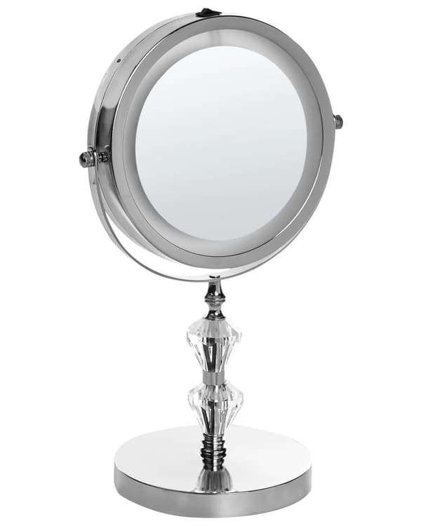 Belyst Bordsspegel Silver Metall 20 cm Dubbelsidig Förstorande LED Lampor