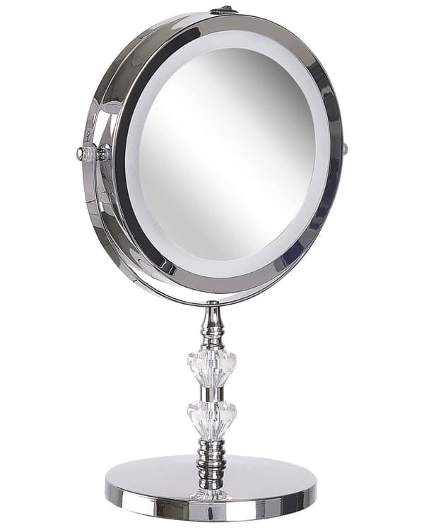 Belyst Bordsspegel Silver Metall 20 cm Dubbelsidig Förstorande LED Lampor