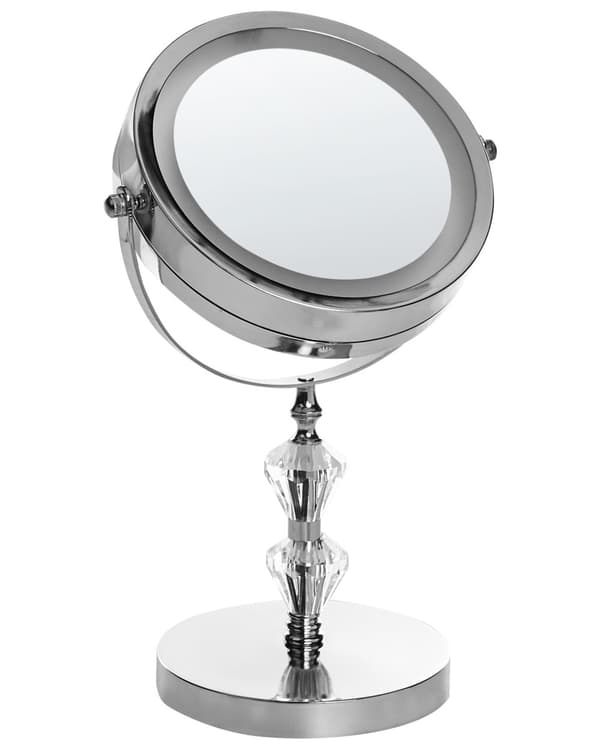 Belyst Bordsspegel Silver Metall 20 cm Dubbelsidig Förstorande LED Lampor