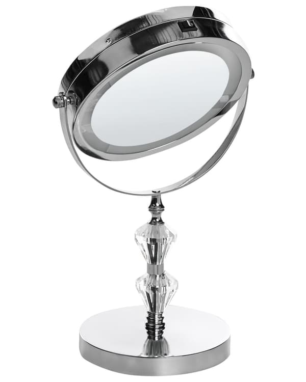 Belyst Bordsspegel Silver Metall 20 cm Dubbelsidig Förstorande LED Lampor