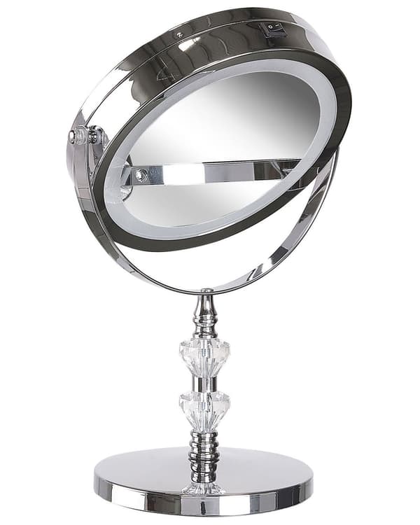 Belyst Bordsspegel Silver Metall 20 cm Dubbelsidig Förstorande LED Lampor