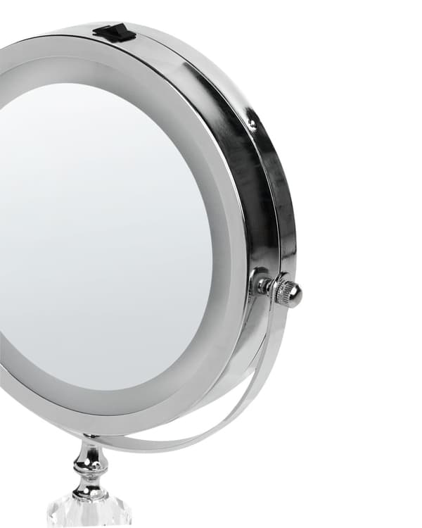 Belyst Bordsspegel Silver Metall 20 cm Dubbelsidig Förstorande LED Lampor
