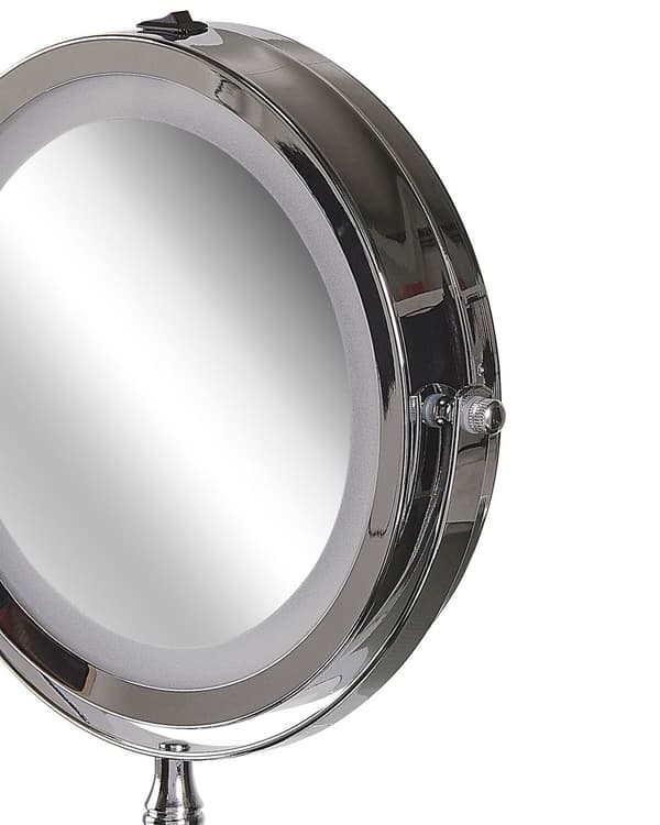 Belyst Bordsspegel Silver Metall 20 cm Dubbelsidig Förstorande LED Lampor