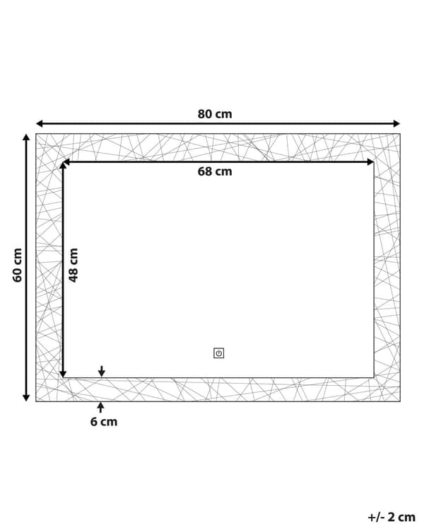 Seinäpeili hopeinen 60 x 80 cm LED-valolla koristeellinen kehys huurtumisenesto