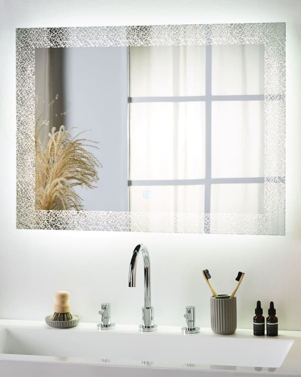 Badeværelsesspejl Sølv Glas 60 x 80 cm Vægspejl med LED Lys Anti Dugfri System Touch Spejl til Badeværelse uden Ramme Tilbehør Toiletspejl