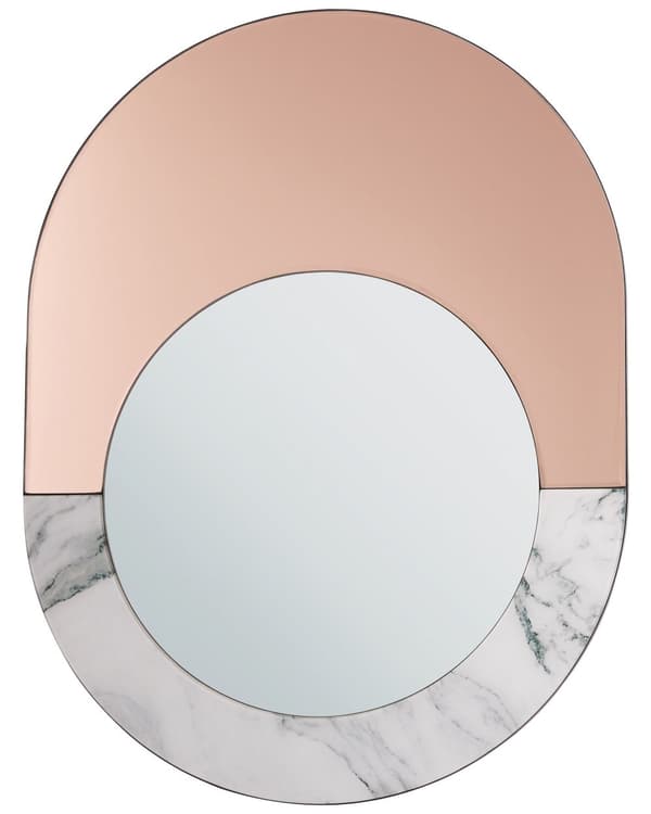 Vægspejl Rosaguld Hvid Glas 65 x 50 cm Oval Væghængt Spejl med Ramme Marmor Look Hjemme Dekoration Entrespejl Moderne Design