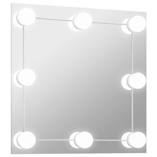 vidaXL vægspejl med LED-lys firkantet glas