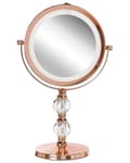 Miniatyrbild 4 av 9: Sminkspegel Roséguld Järn Metallram 13 cm med LED Lampor 1x/5x Förstoring Dubbelsidig Smink