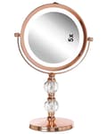 Miniatyrbild 5 av 9: Sminkspegel Roséguld Järn Metallram 13 cm med LED Lampor 1x/5x Förstoring Dubbelsidig Smink