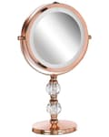 Miniatyrbild 6 av 9: Sminkspegel Roséguld Järn Metallram 13 cm med LED Lampor 1x/5x Förstoring Dubbelsidig Smink