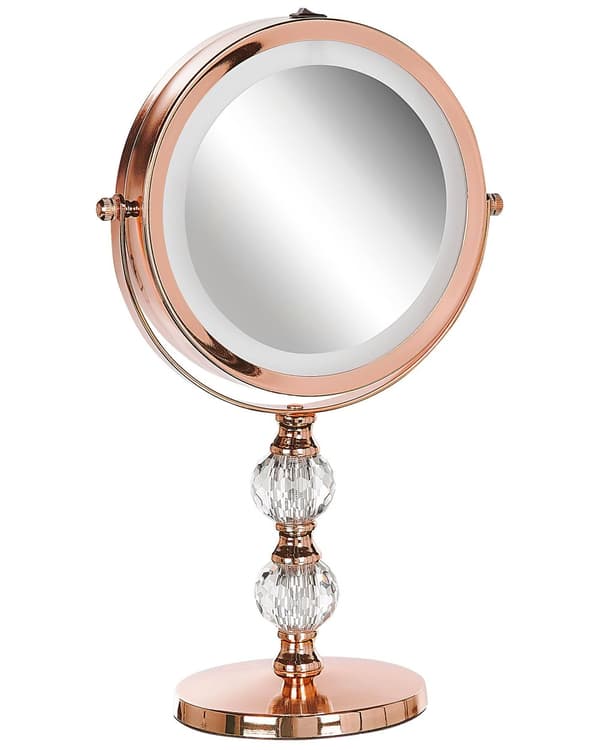 Sminkspegel Roséguld Järn Metallram 13 cm med LED Lampor 1x/5x Förstoring Dubbelsidig Smink