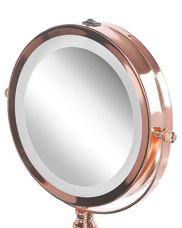 Sminkspegel Roséguld Järn Metallram 13 cm med LED Lampor 1x/5x Förstoring Dubbelsidig Smink