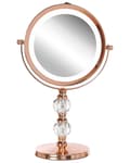 Miniatyrbild 1 av 9: Sminkspegel Roséguld Järn Metallram 13 cm med LED Lampor 1x/5x Förstoring Dubbelsidig Smink