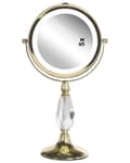 Miniatyrbild 5 av 9: Sminkspegel Guld Järn Metall Ram 13 cm med LED Lampor 1x/5x Förstorande Dubbelsidig Smink