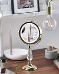 Miniatyrbild 2 av 9: Sminkspegel Guld Järn Metall Ram 13 cm med LED Lampor 1x/5x Förstorande Dubbelsidig Smink