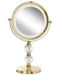 Miniatyrbild 4 av 9: Sminkspegel Guld Järn Metallram 13 cm med LED Lampor 1x/5x Förstoring Dubbelsidig Smink