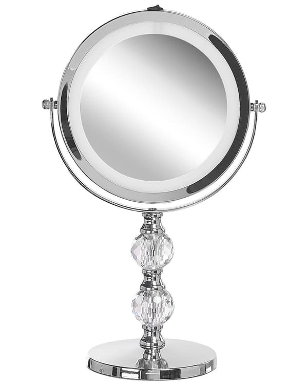 Sminkspegel Silver Järn Metallram 13 cm med LED Lampor 1x/5x Förstoring Dubbelsidig Smink