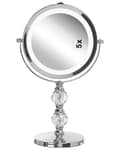 Miniatyrbild 5 av 9: Sminkspegel Silver Järn Metallram 13 cm med LED Lampor 1x/5x Förstoring Dubbelsidig Smink