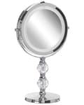 Miniatyrbild 6 av 9: Sminkspegel Silver Järn Metallram 13 cm med LED Lampor 1x/5x Förstoring Dubbelsidig Smink