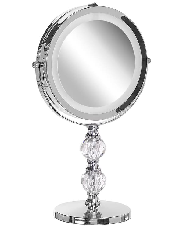 Sminkspegel Silver Järn Metallram 13 cm med LED Lampor 1x/5x Förstoring Dubbelsidig Smink