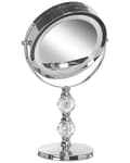 Miniatyrbild 7 av 9: Sminkspegel Silver Järn Metallram 13 cm med LED Lampor 1x/5x Förstoring Dubbelsidig Smink