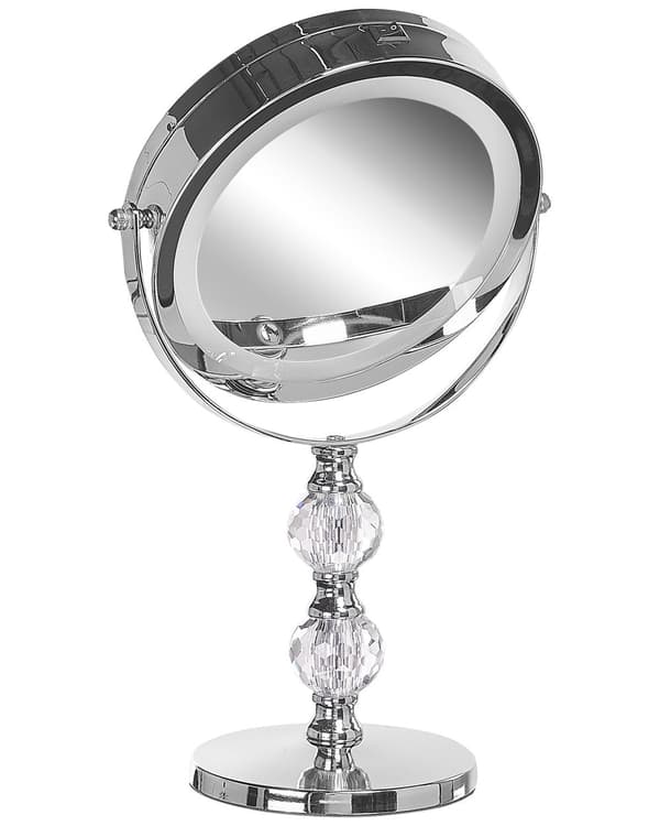 Sminkspegel Silver Järn Metallram 13 cm med LED Lampor 1x/5x Förstoring Dubbelsidig Smink