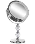 Miniatyrbild 8 av 9: Sminkspegel Silver Järn Metallram 13 cm med LED Lampor 1x/5x Förstoring Dubbelsidig Smink
