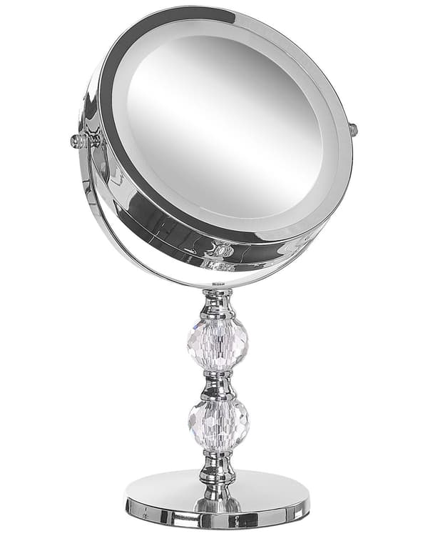 Sminkspegel Silver Järn Metallram 13 cm med LED Lampor 1x/5x Förstoring Dubbelsidig Smink